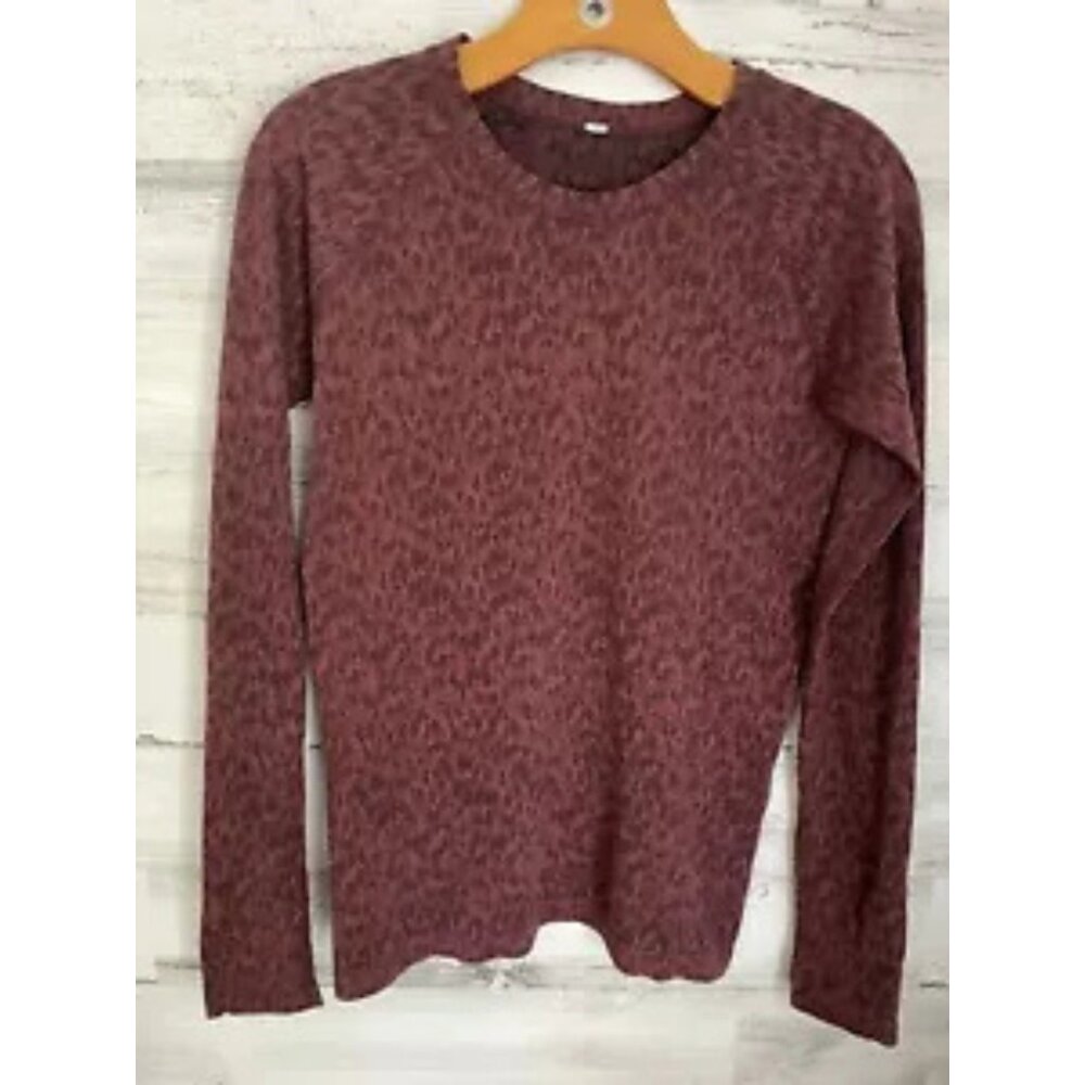 Athleta Top Womens Large Burgundy Spacedye Printed Long Sleeve Workout Thumbhole